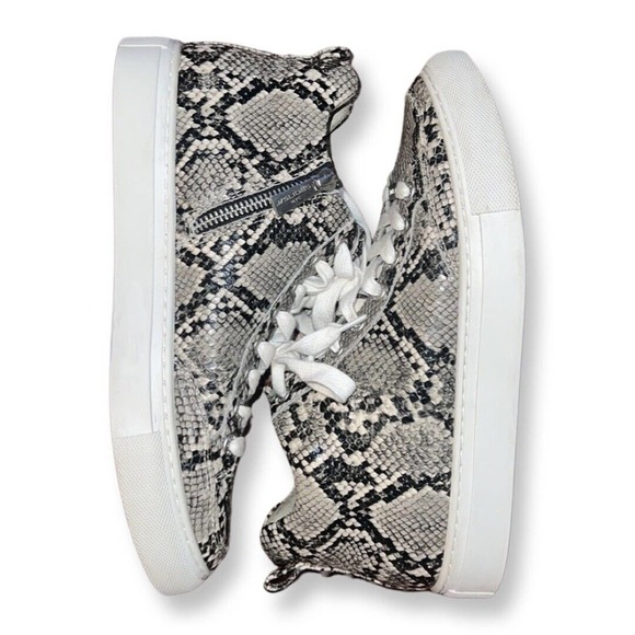 J/Slides | Gray Black Vegan Snake Print Almond Toe High Top Sneakers - Picture 5 of 7